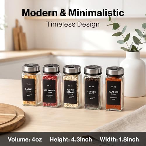 EDELHAUS Glass Spice Jars with Label and Silver Sprinkle Lids