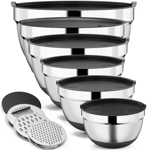 9 Pack Mixing Bowls with Airtight Lids & Grater Attachments
