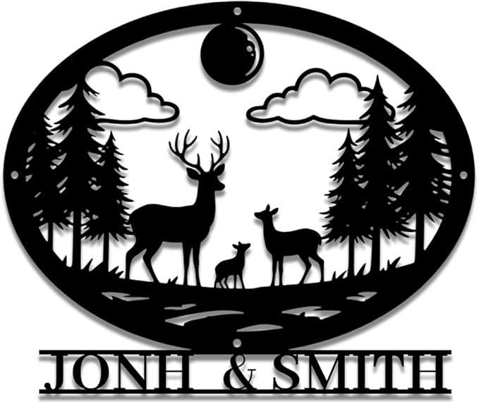 Personalized Forest Deer Metal Name Sign | Custom Metal Signs | Family Wall Art & Split Letter Name | Wedding Gift & Anniversary | Indoor Decor Gift for Women, Men, Wife, Parents, Couple