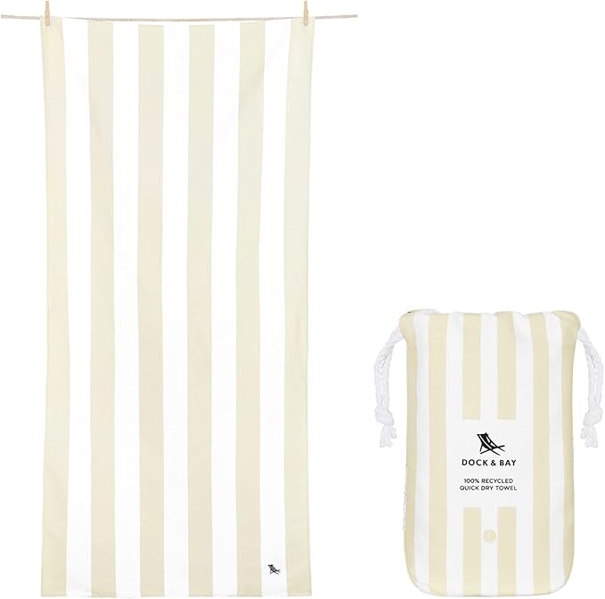 Dock & Bay Beach Towel - Quick Dry, Sand Free - Compact, Lightweight - 100% Recycled - Includes Bag - Cabana Light - Bora Bora Beige - Large (160x90cm, 63x35)