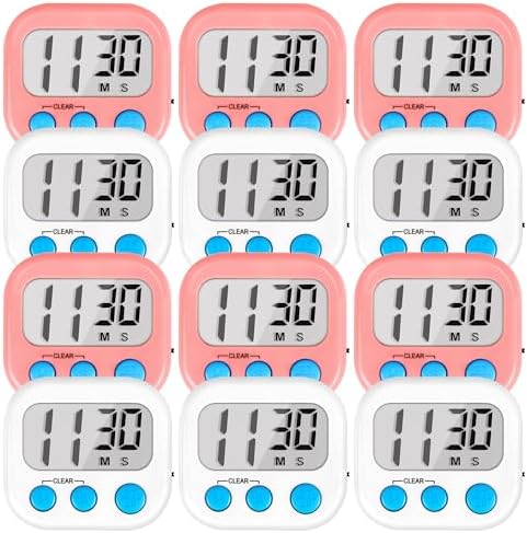 Timer for Kids Digital Kitchen Timers for Cooking- 12 Pack White Pink