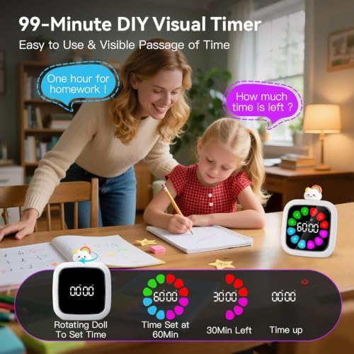 Yunbaoit Digital Visual Timer for Kids, 99-Minute Countdown, Rechargeable