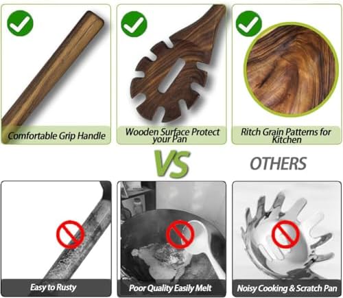 Walnut Wood Spaghetti Pasta Server Long Handle Wooden Pasta Spoon