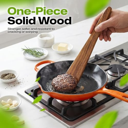 AIUHI 12 Inch Wooden Spatula for Cooking, Non-Stick Safe Teak Spatula Turner
