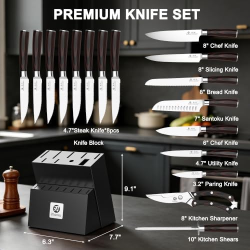 imarku 18-Piece Japanese Santoku Stainless Steel Knife Set