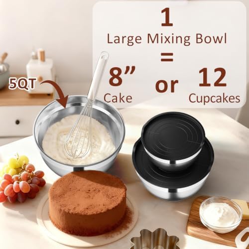 9 Pack Mixing Bowls with Airtight Lids & Grater Attachments