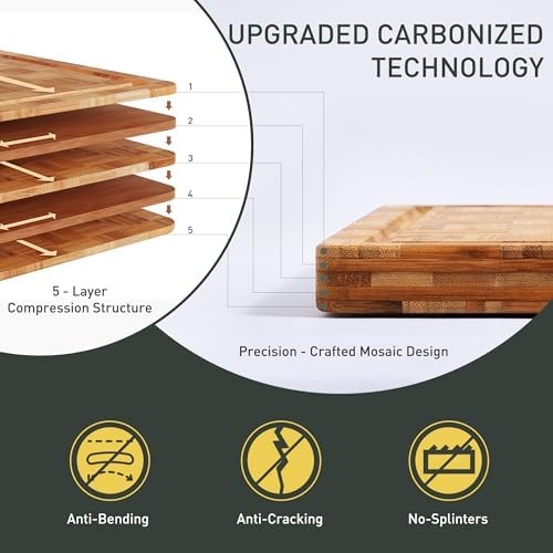 2 Pack Wooden Cutting Boards for Kitchen Bamboo Chopping Boards Non Toxic