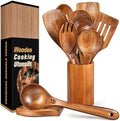 12Pcs Soft Grip Teak Wooden Utensil Set, Durable Spoons