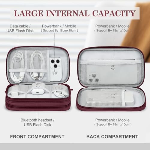 FYY Electronic Organizer, Travel Tech Pouch Bag, Wine Red