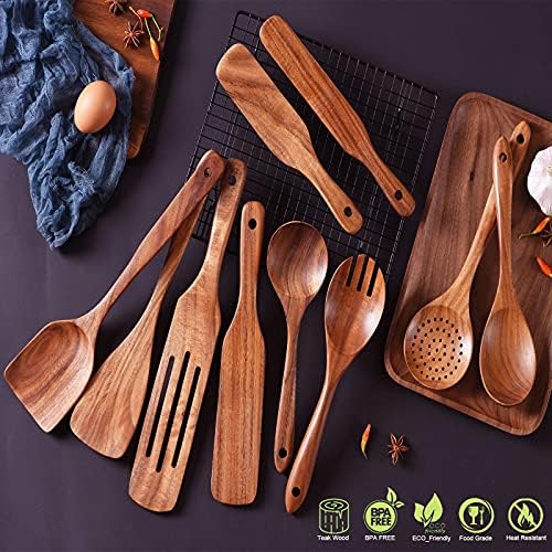 Wooden Spoons for Cooking, GUDAMAYE 10 PCS Wooden Kitchen Utensils Set