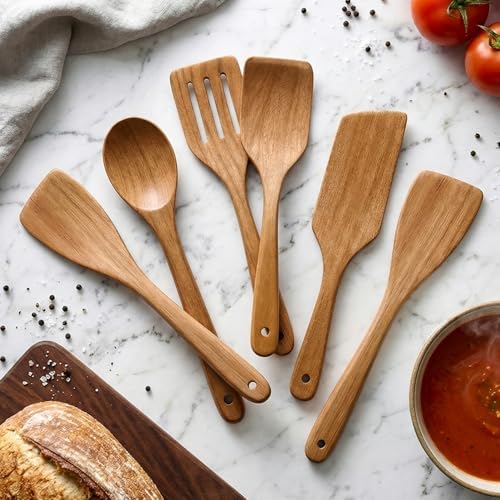 6 Pack Acacia Wood Spatula Set Non Toxic Kitchen Utensils