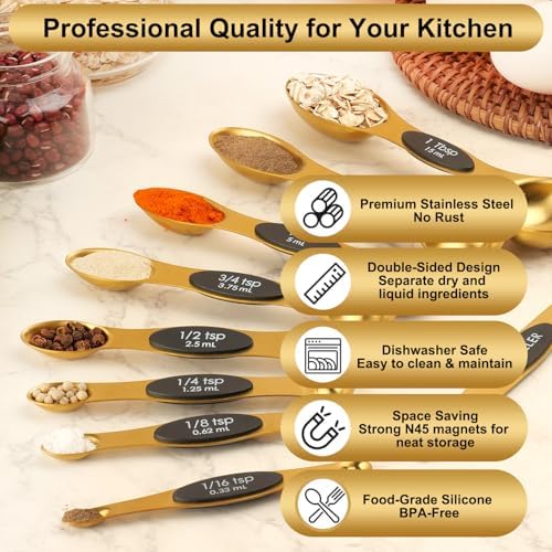 Gold Magnetic Measuring Spoons Set Stainless Steel