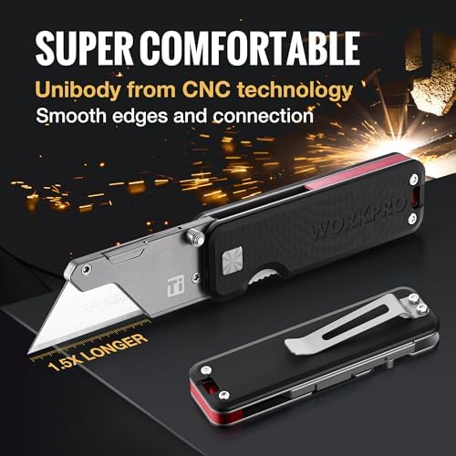 WORKPRO Premium Titanium Utility Knife, CNC Unibody, Lightweight G-10Handle