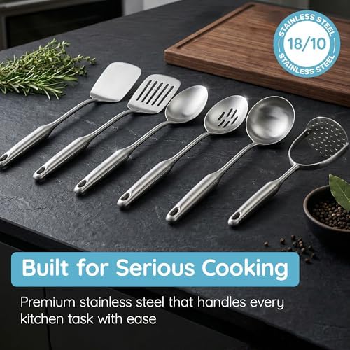 Millvado Stainless Steel Cooking Spatula, 15 Inch Metal Turner, Kitchen Slotted