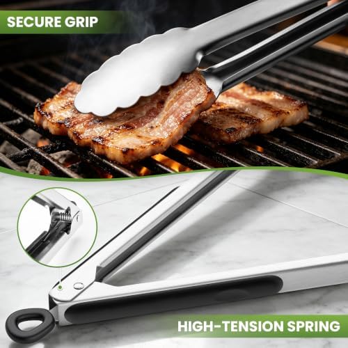 7/9/12 Inch Kitchen Tongs Set, Stainless Steel Cooking Tongs