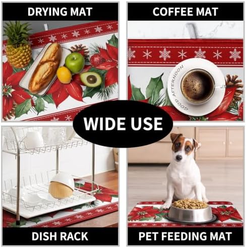 Christmas Poinsettia Dish Drying Mat