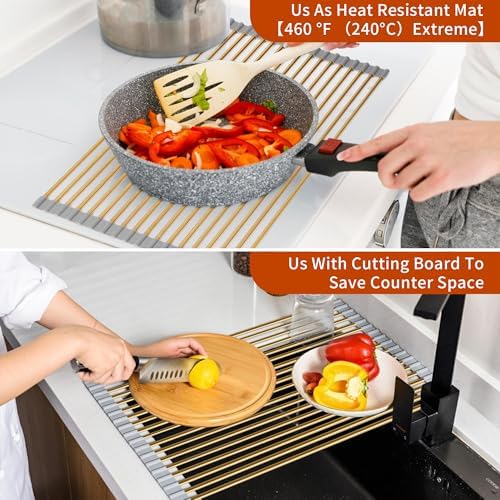 Golden Roll-UP Dish Drying Rack-Large Stainless Steel Dish Drainer Over The Sink