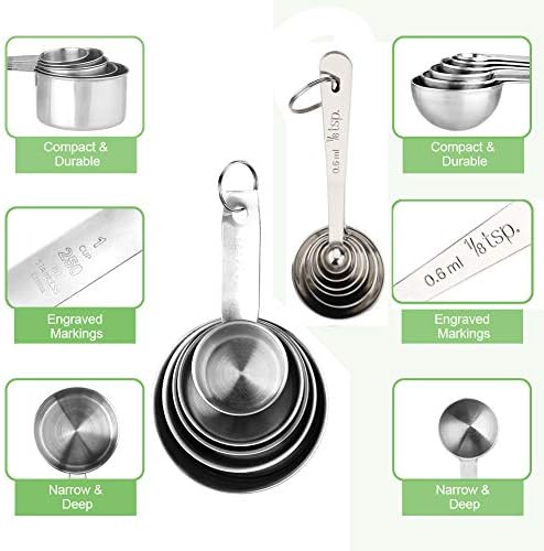Accmor 11 Piece Stainless Steel Measuring Spoons Cups Set, Premium Stackable