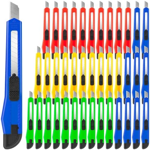 40 Pack Box Cutter Retractable, 9mm Utility Knife, Razor Knife
