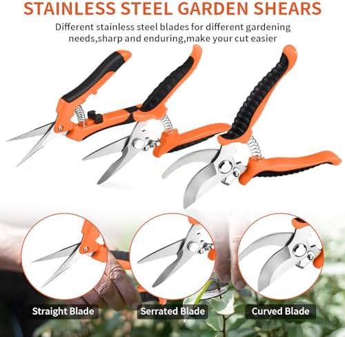 3 Pack Garden Pruning Shears, Stainless Steel Shears, Gardening Shears Scissors