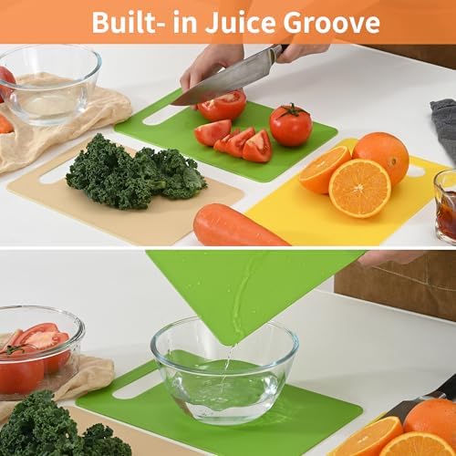 Luckyiren Plastic Cutting Board Set, 6-Piece Kitchen Cutting Mats