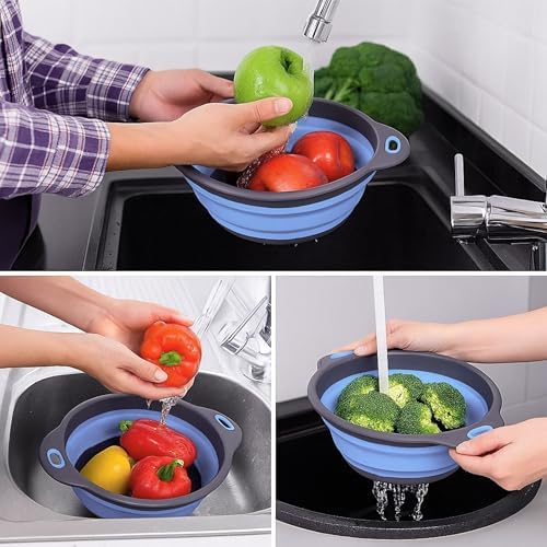 Blue Round Silicone Collapsible Colander – Silicone Round Kitchen Strainers