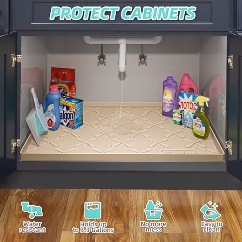 SIKADEER Waterproof Under Sink Mat 37" x 22" Silicone Mat Cabinet Protector
