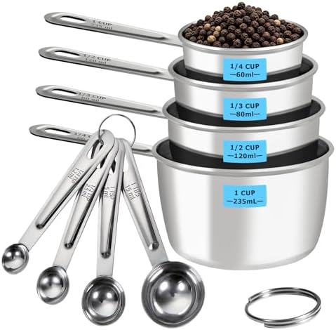 8 PCS Stainless Steel Measuring Cups and Spoons Set, Engraved Metric & US