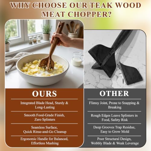Meat Masher, Teak Wooden Ground Beef Smasher