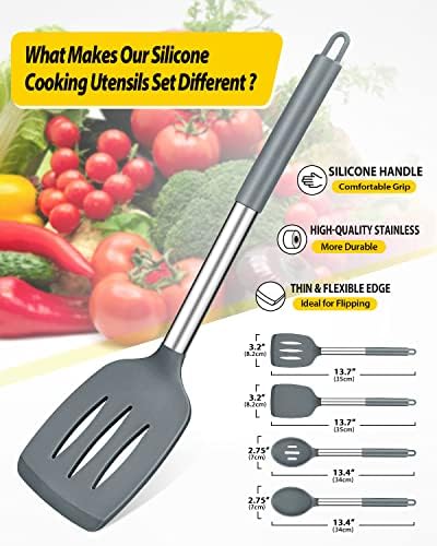 Pack of 4 Silicone Cooking Utensils Set, Non Stick Large Solid Spatulas