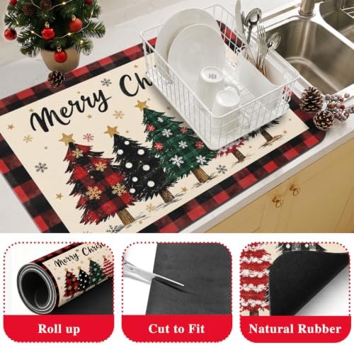 Christmas Dish Drying Mat Kitchen Countertop, Super Absorbent Coffee Bar Mat