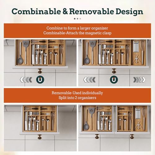 Silverware Organizer Large, Magnetic Connected Expandable 13 Slots Silverware