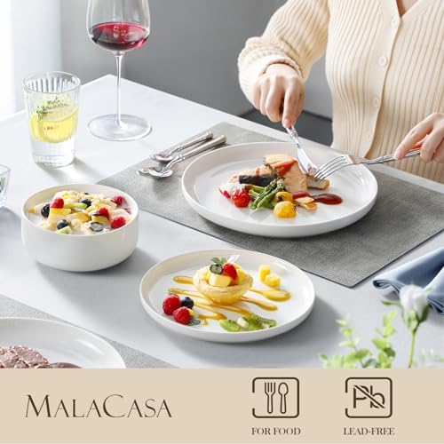 MALACASA 18 Pcs Porcelain Plates and Bowls Sets, Dinnerware Set
