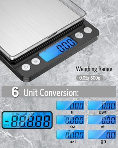 AMIR Digital Kitchen Scale, 500g/0.01g Mini Pocket Jewelry Scale, Cooking Food