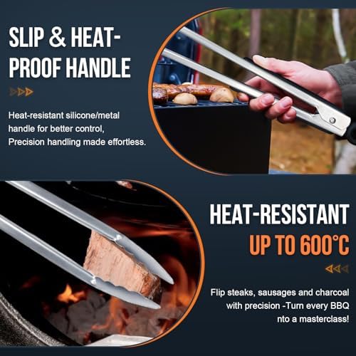 Eddeas Grill Tongs, 17 Inch Extra Long BBQ Tongs, Heat Resistant 600 Degrees
