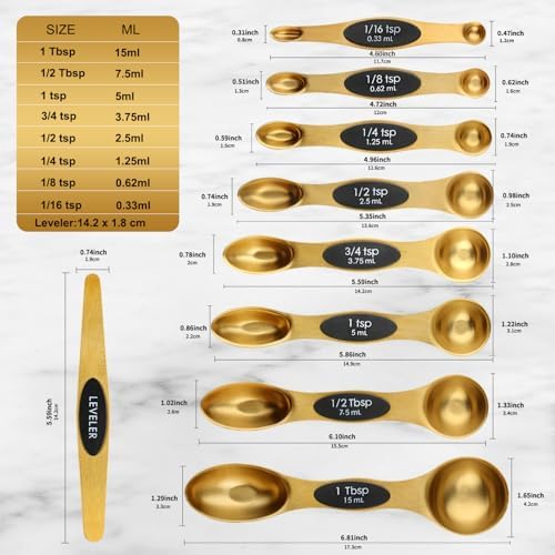 Gold Magnetic Measuring Spoons Set Stainless Steel