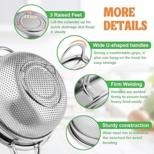 P&P CHEF 3 Quart Colander Strainer Stainless Steel Kitchen