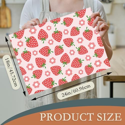 Pink Strawberry Dish Drying Rack Mat