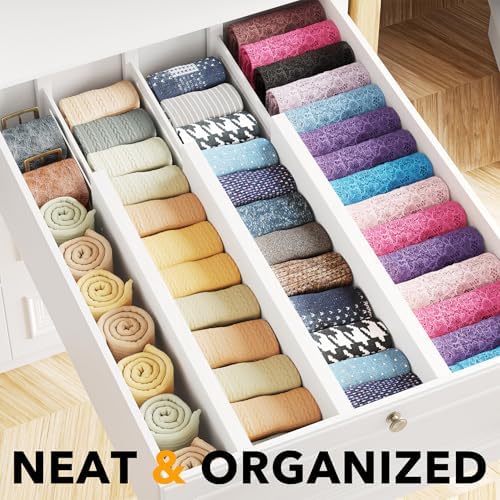 SpaceAid Bamboo Dresser Drawer Dividers 6 Pack, 4.65“ High Adjustable 17“-22”