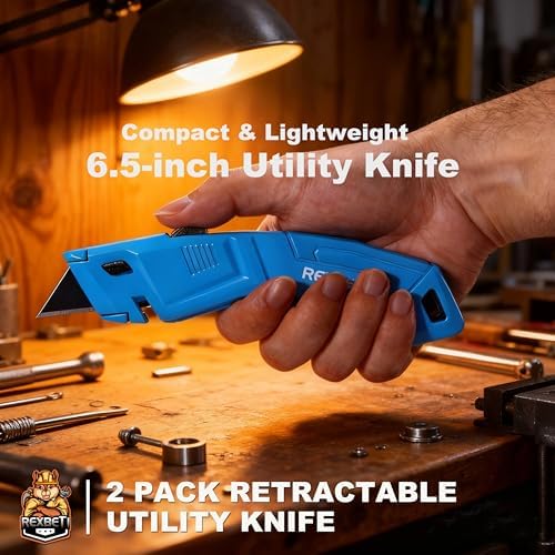 REXBETI 2-Pack Box Cutter, 2-Color Retractable Utility Knife, 12 SK2 Blades