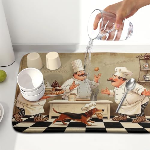 Fat Chef Dish Drying Mats for Kitchen Counter 16x18 Inch Buffalo Plaid Cooking
