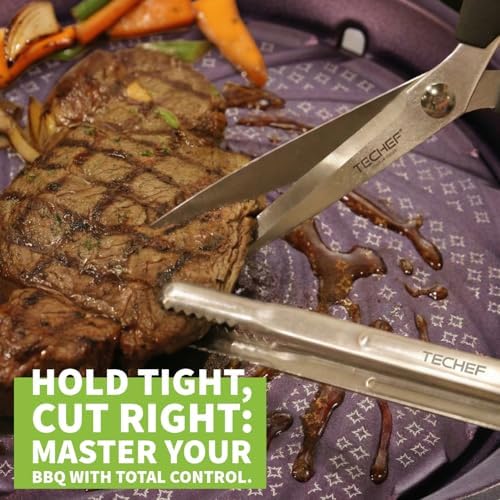 TECHEF Kitchen Shears With 2 Stainless Steel Tongs & Travel Bag, Dishwasher Safe