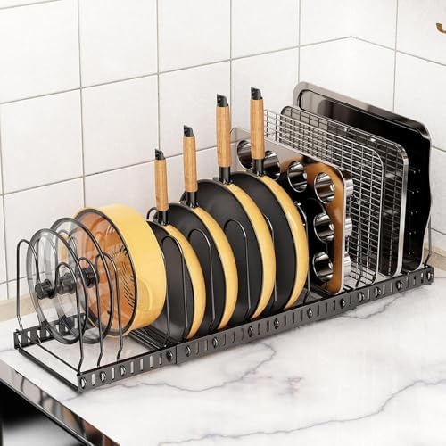 Pot and Pan Organizer Rack for Cabinet, 3 Expandable Pot Lid Organizer Holder