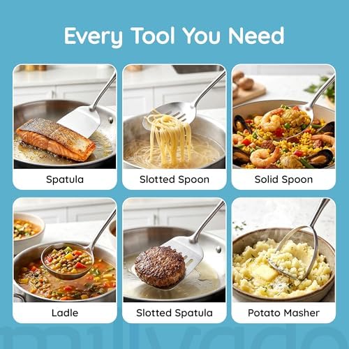 Millvado Stainless Steel Cooking Spatula, 15 Inch Metal Turner, Kitchen Slotted