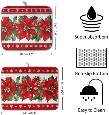 Christmas Poinsettia Dish Drying Mat