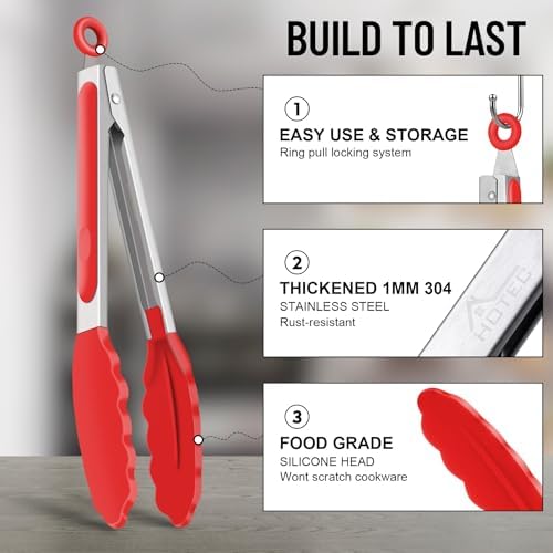 HOTEC Silicone Kitchen Tongs for Cooking, 9-Inch Serving Tongs