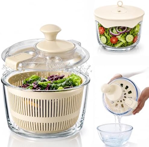Glass Salad Spinner 3.2 Qt, Small Salad Spinner, Glass Bowl