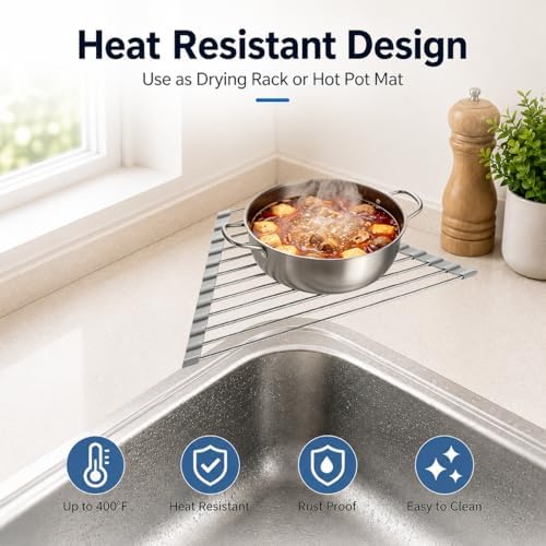 Roll Up Dish Drying Rack Over Sink, Space Saving Corner Sink Rack