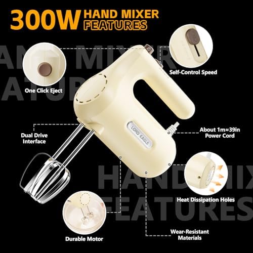 Lord Eagle 5-Speed Small Hand Mixer Electric, 300W Compact Portable
