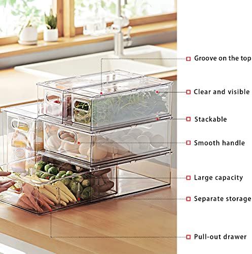 MANO Fridge Drawer Pull Out Stackable Bins